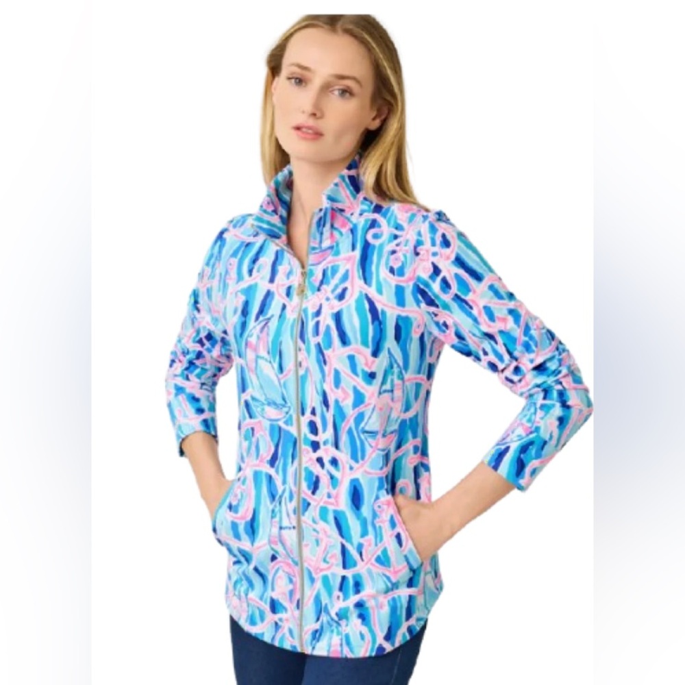Lilly Pulitzer Leona Skim Blue Reel Nauti Zip-Up Jacket NWT